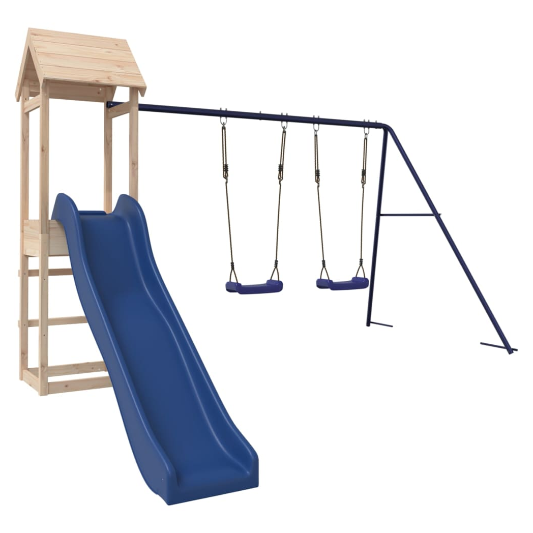 Playhouse with Slide Swings Solid Wood Pine