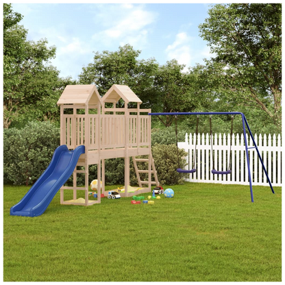 Playhouse with Slide Swings Solid Wood Pine