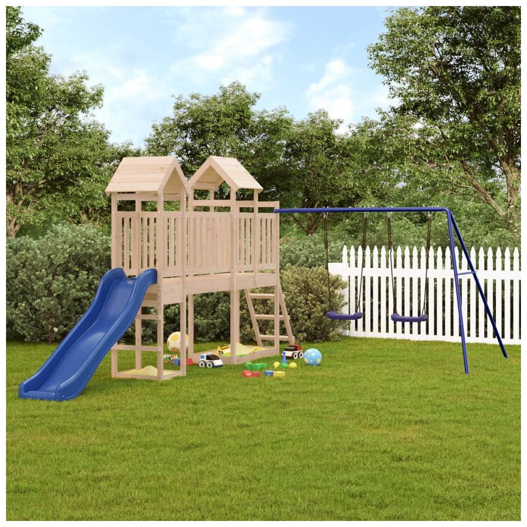 Playhouse with Slide Swings Solid Wood Pine