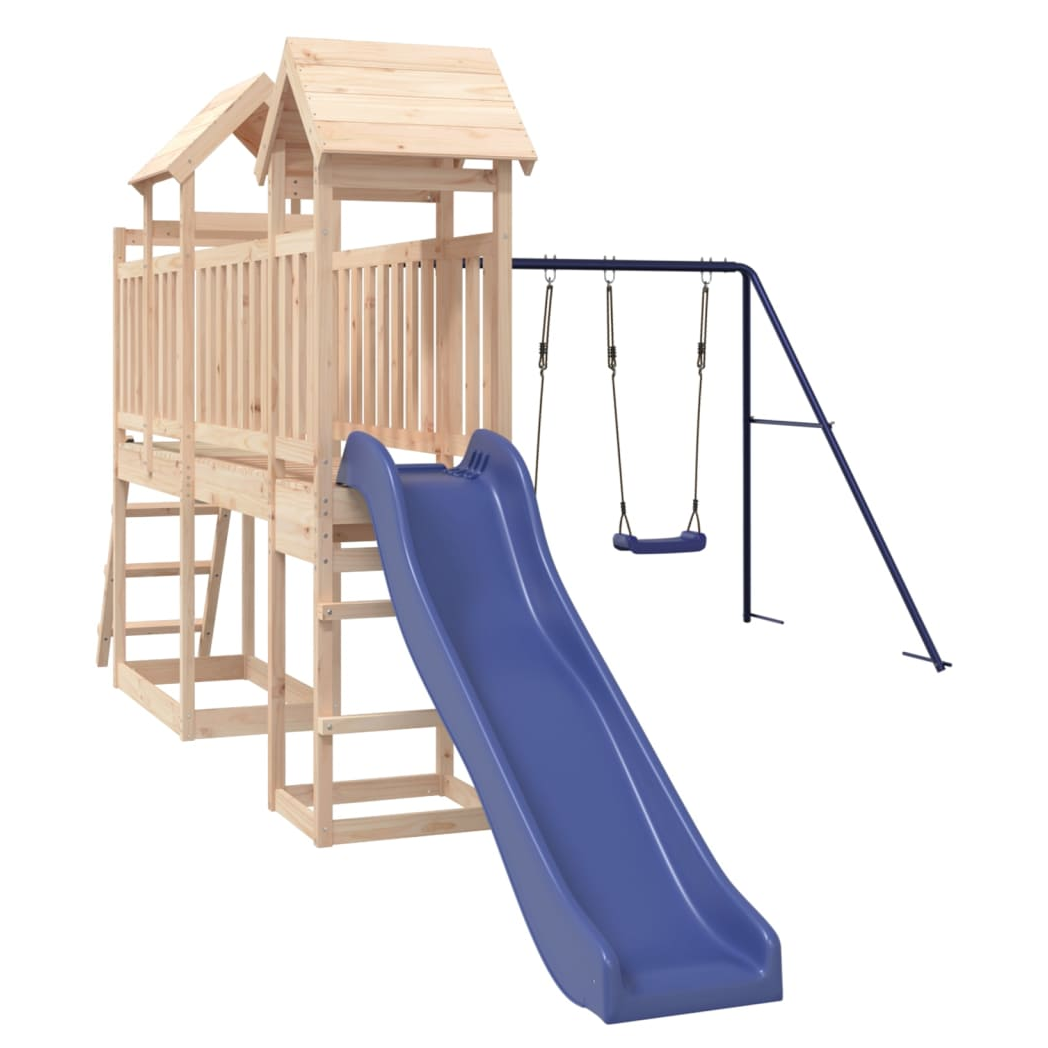 Playhouse with Slide Swings Solid Wood Pine