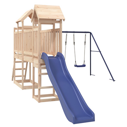 Playhouse with Slide Swings Solid Wood Pine