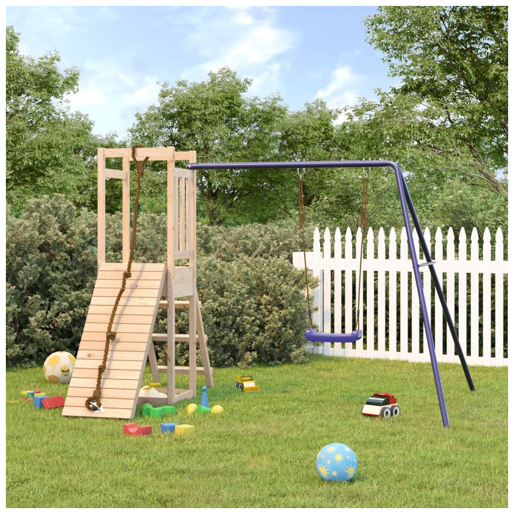 Playhouse with Swing Climbing Wall Solid Wood Pine