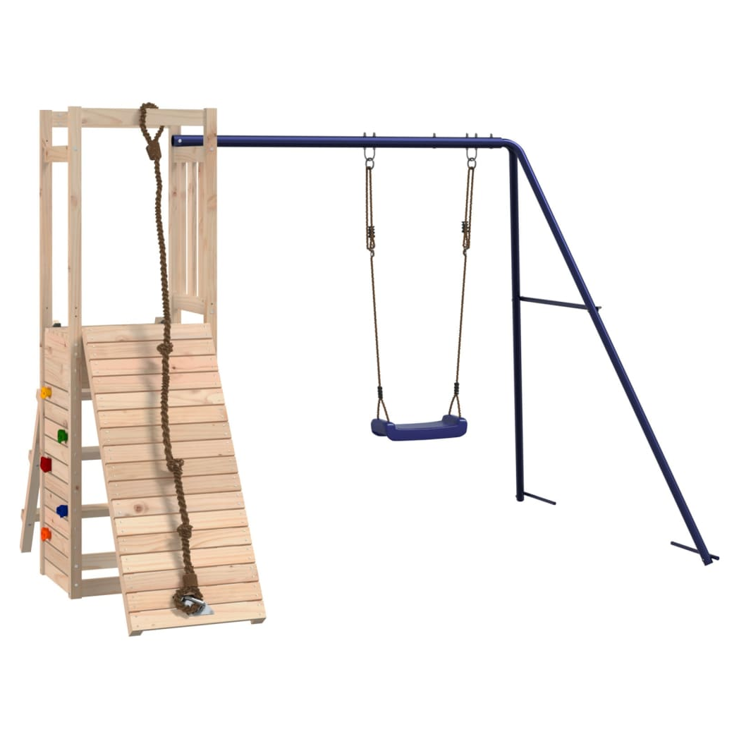 Playhouse with Swing Climbing Wall Solid Wood Pine