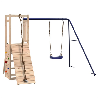 Playhouse with Swing Climbing Wall Solid Wood Pine