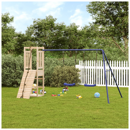 Playhouse with Climbing Wall Swings Solid Wood Pine