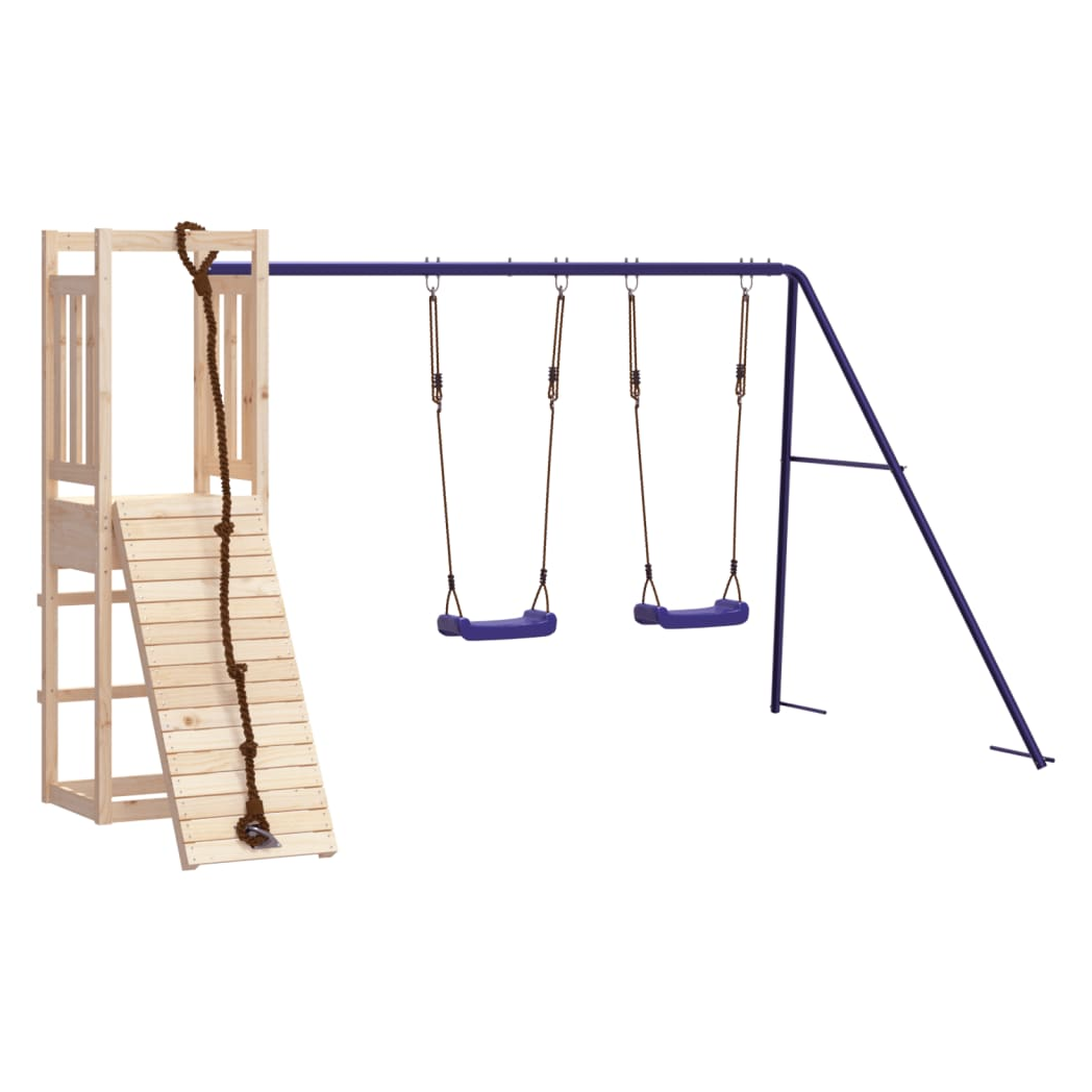 Playhouse with Climbing Wall Swings Solid Wood Pine