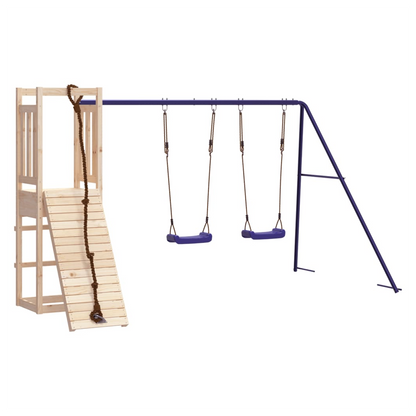 Playhouse with Climbing Wall Swings Solid Wood Pine