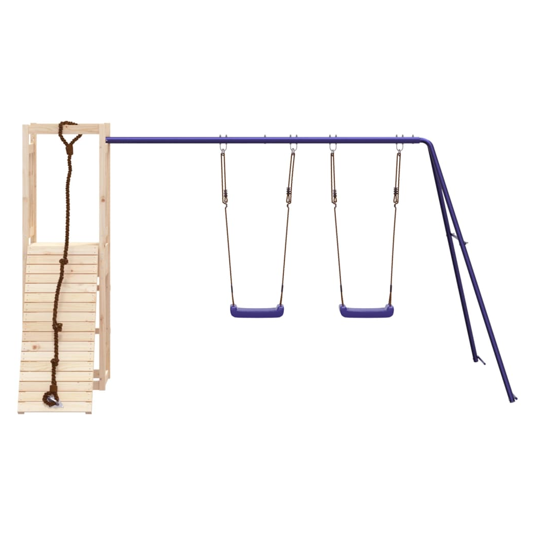 Playhouse with Climbing Wall Swings Solid Wood Pine