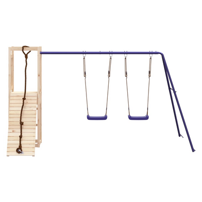 Playhouse with Climbing Wall Swings Solid Wood Pine