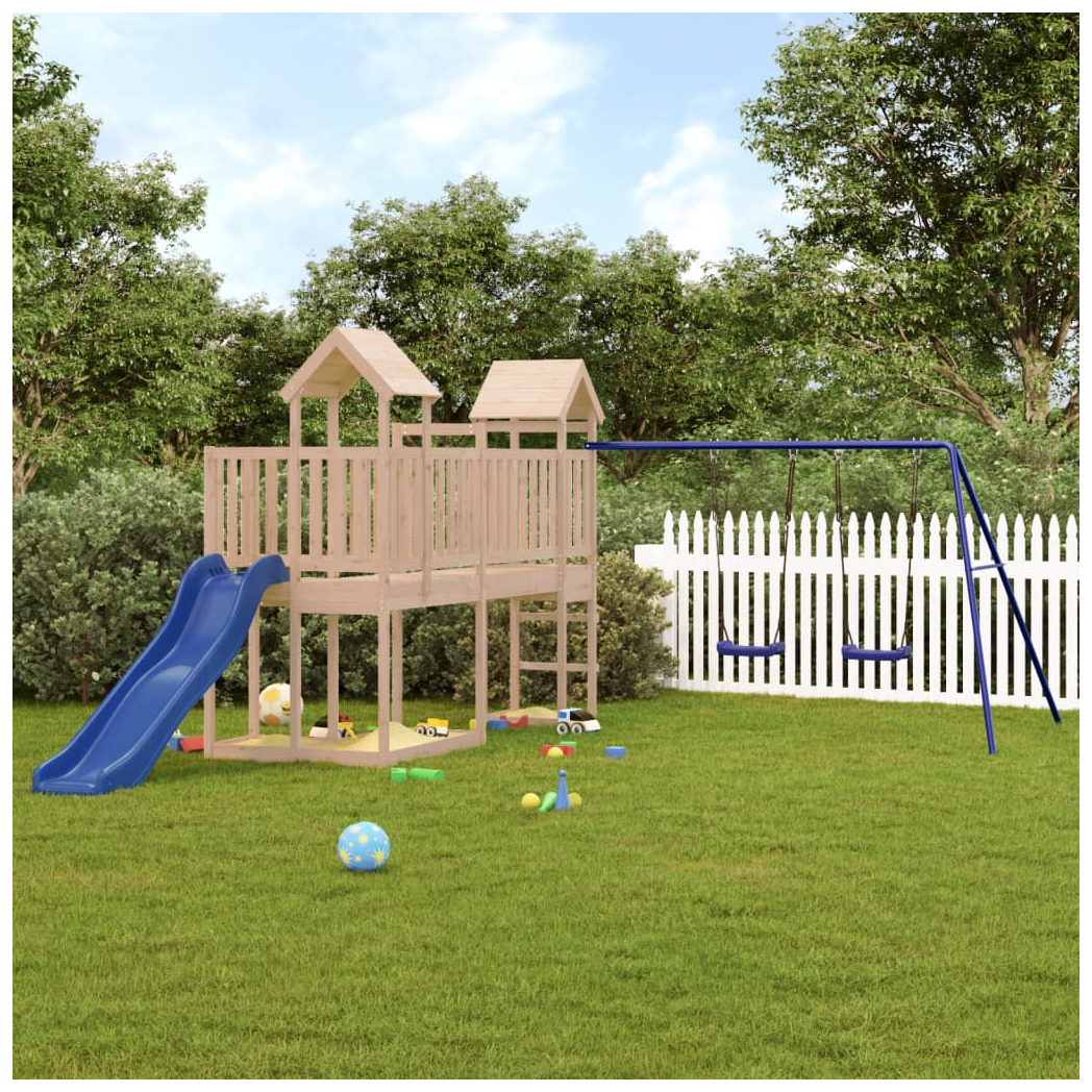 Playhouse with Slide Swings Solid Wood Pine