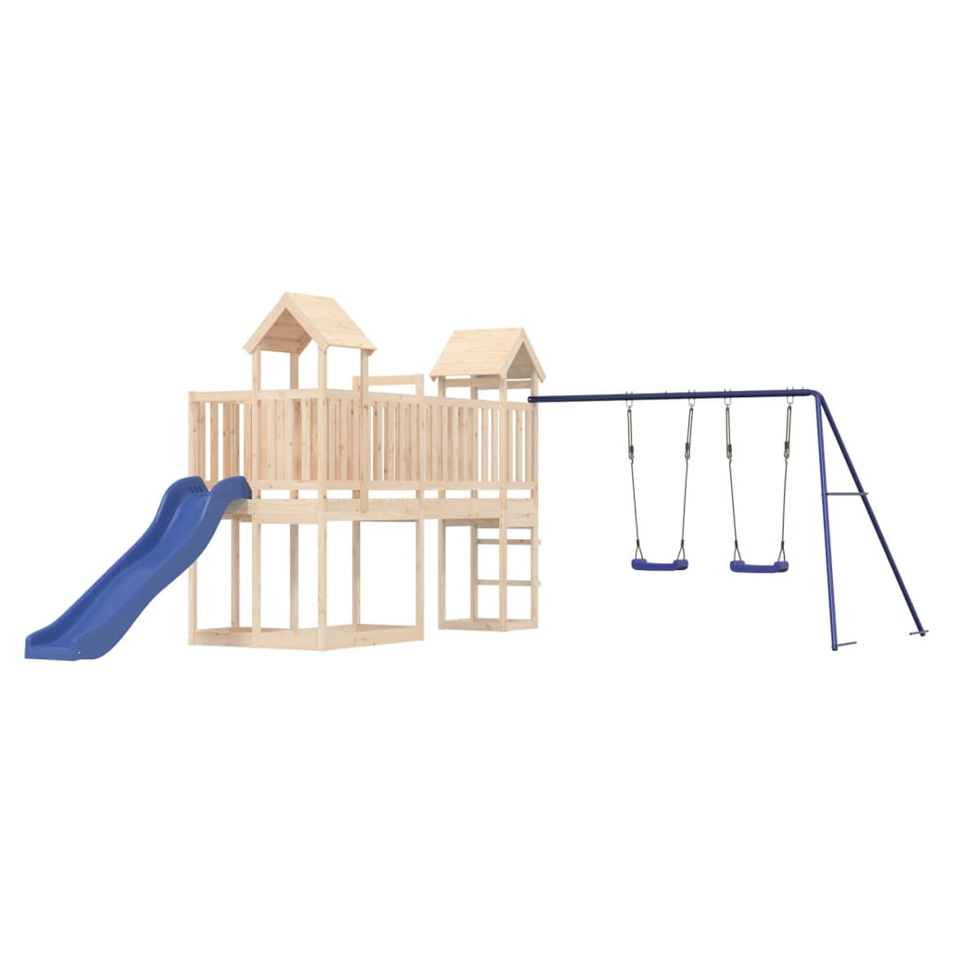 Playhouse with Slide Swings Solid Wood Pine