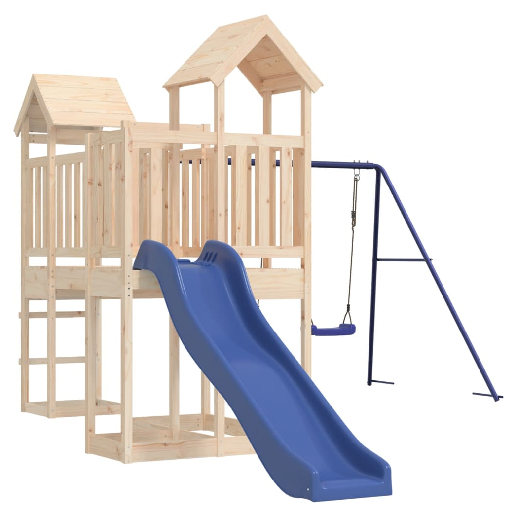 Playhouse with Slide Swings Solid Wood Pine