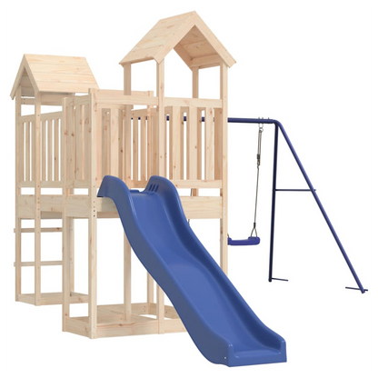 Playhouse with Slide Swings Solid Wood Pine