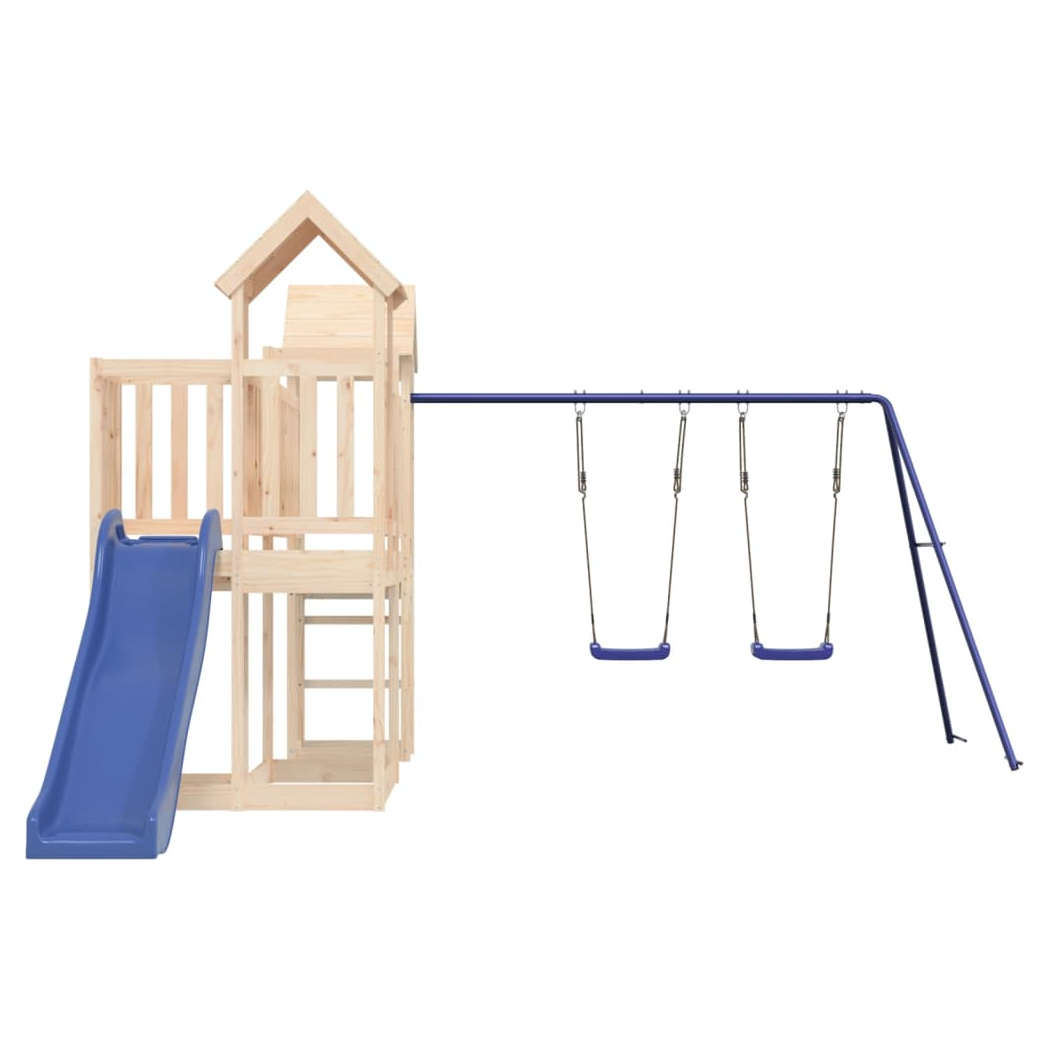 Playhouse with Slide Swings Solid Wood Pine