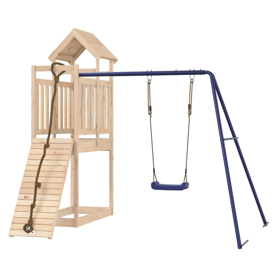 Playhouse with Climbing Wall Swing Solid Wood Pine
