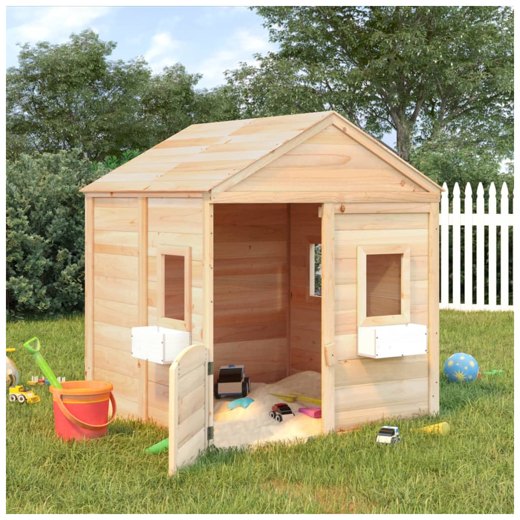 Playhouse with Lockable Door and Flower Pots Solid Wood Fir