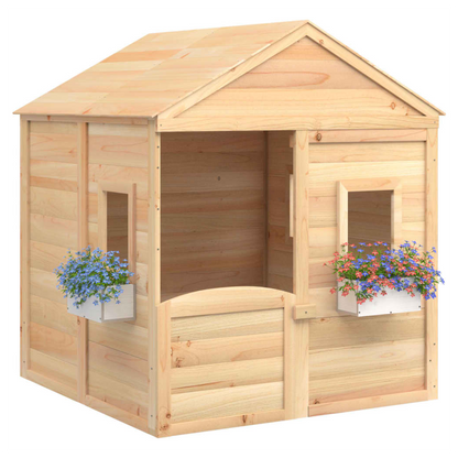 Playhouse with Lockable Door and Flower Pots Solid Wood Fir