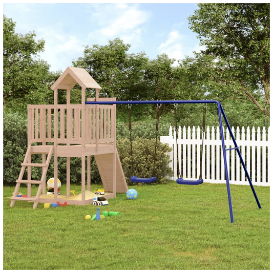 Playhouse with Climbing Wall Swings Solid Wood Pine