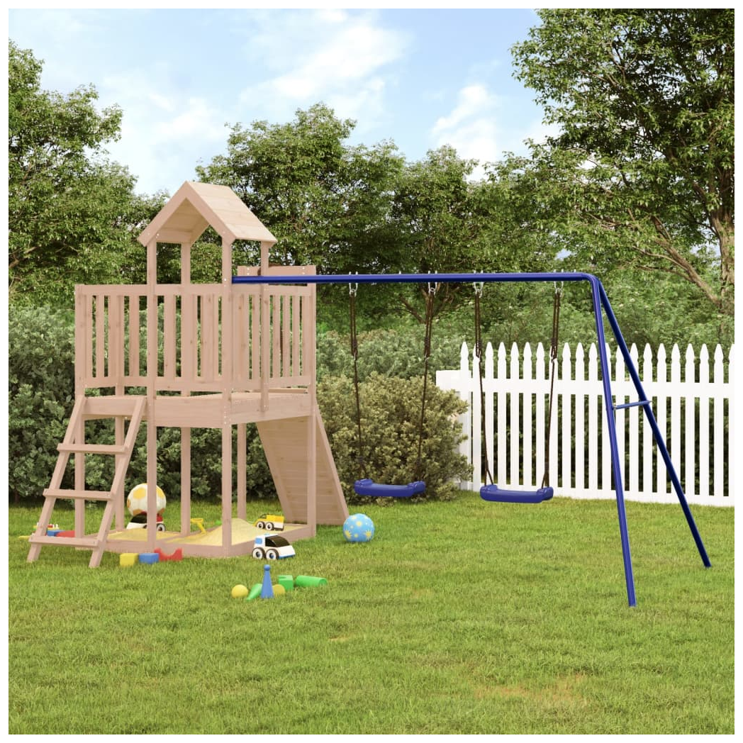 Playhouse with Climbing Wall Swings Solid Wood Pine