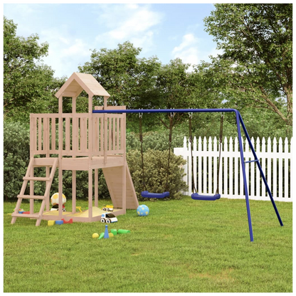 Playhouse with Climbing Wall Swings Solid Wood Pine