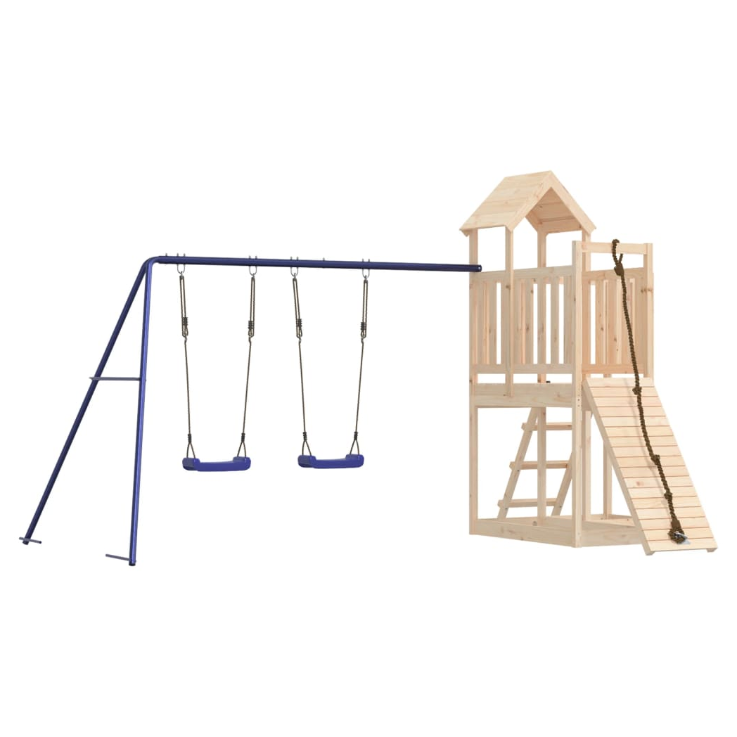 Playhouse with Climbing Wall Swings Solid Wood Pine