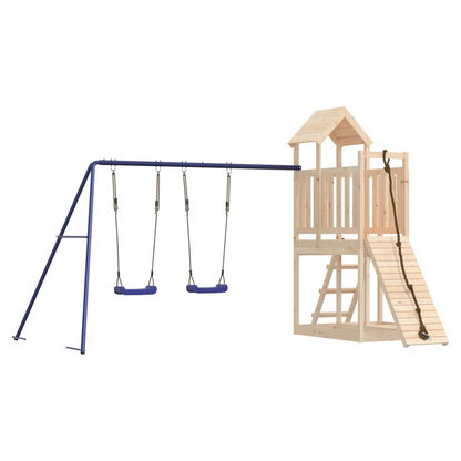 Playhouse with Climbing Wall Swings Solid Wood Pine