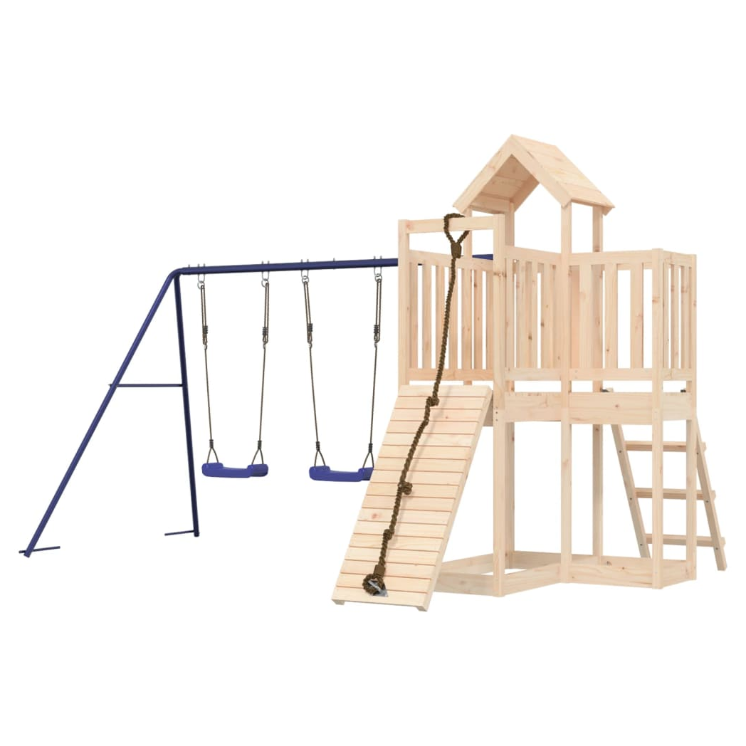 Playhouse with Climbing Wall Swings Solid Wood Pine