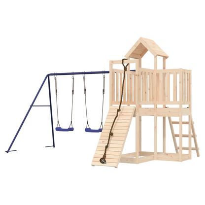 Playhouse with Climbing Wall Swings Solid Wood Pine