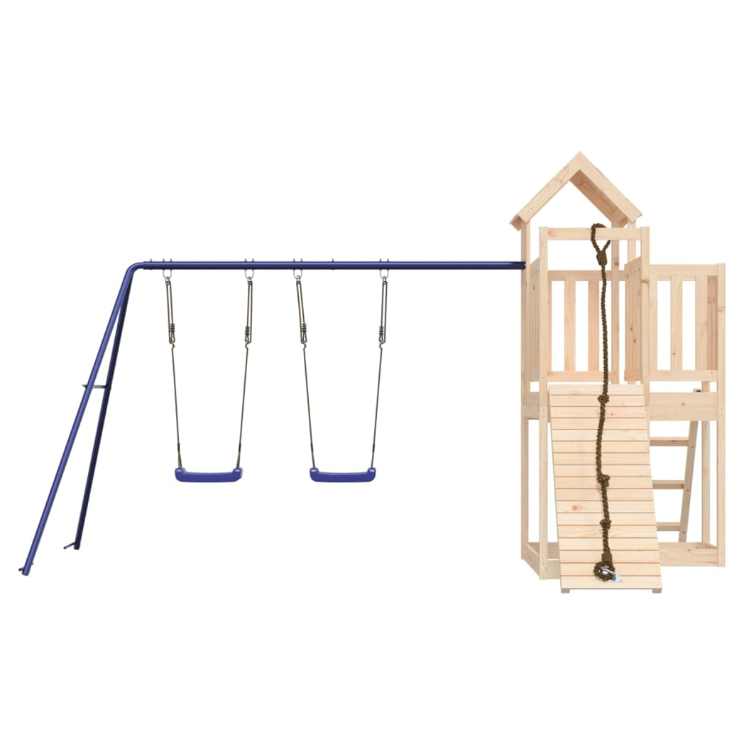 Playhouse with Climbing Wall Swings Solid Wood Pine