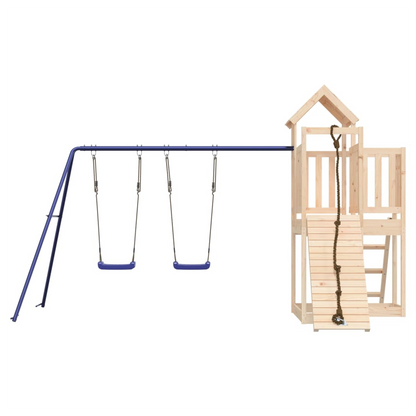 Playhouse with Climbing Wall Swings Solid Wood Pine