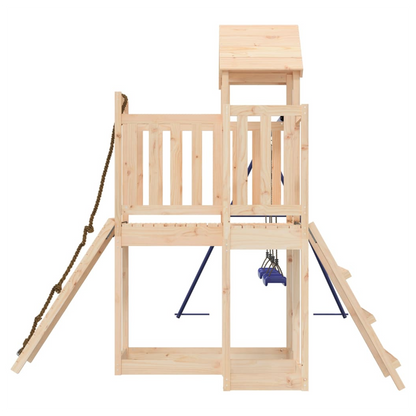 Playhouse with Climbing Wall Swings Solid Wood Pine