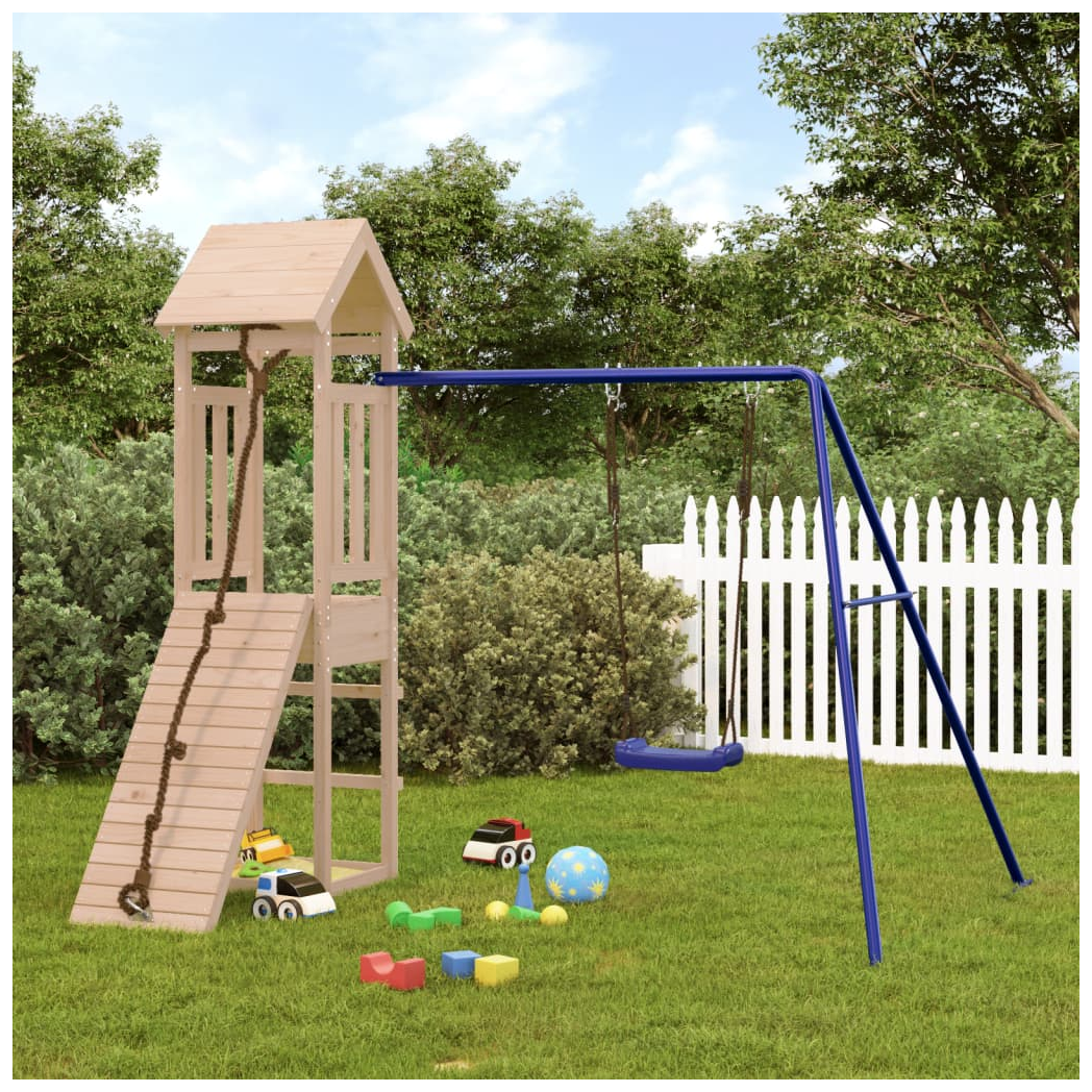 Playhouse with Climbing Wall Swing Solid Wood Pine