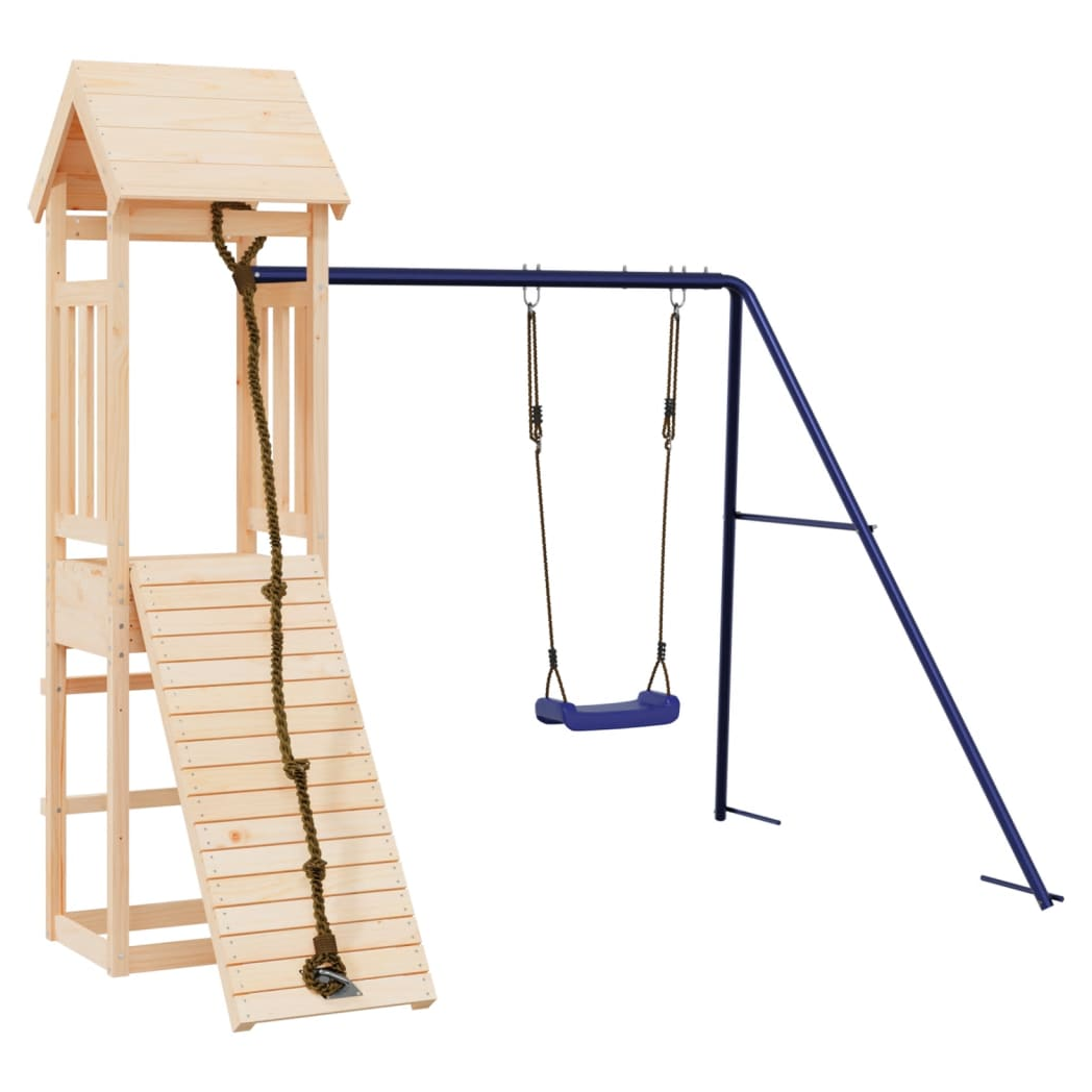 Playhouse with Climbing Wall Swing Solid Wood Pine
