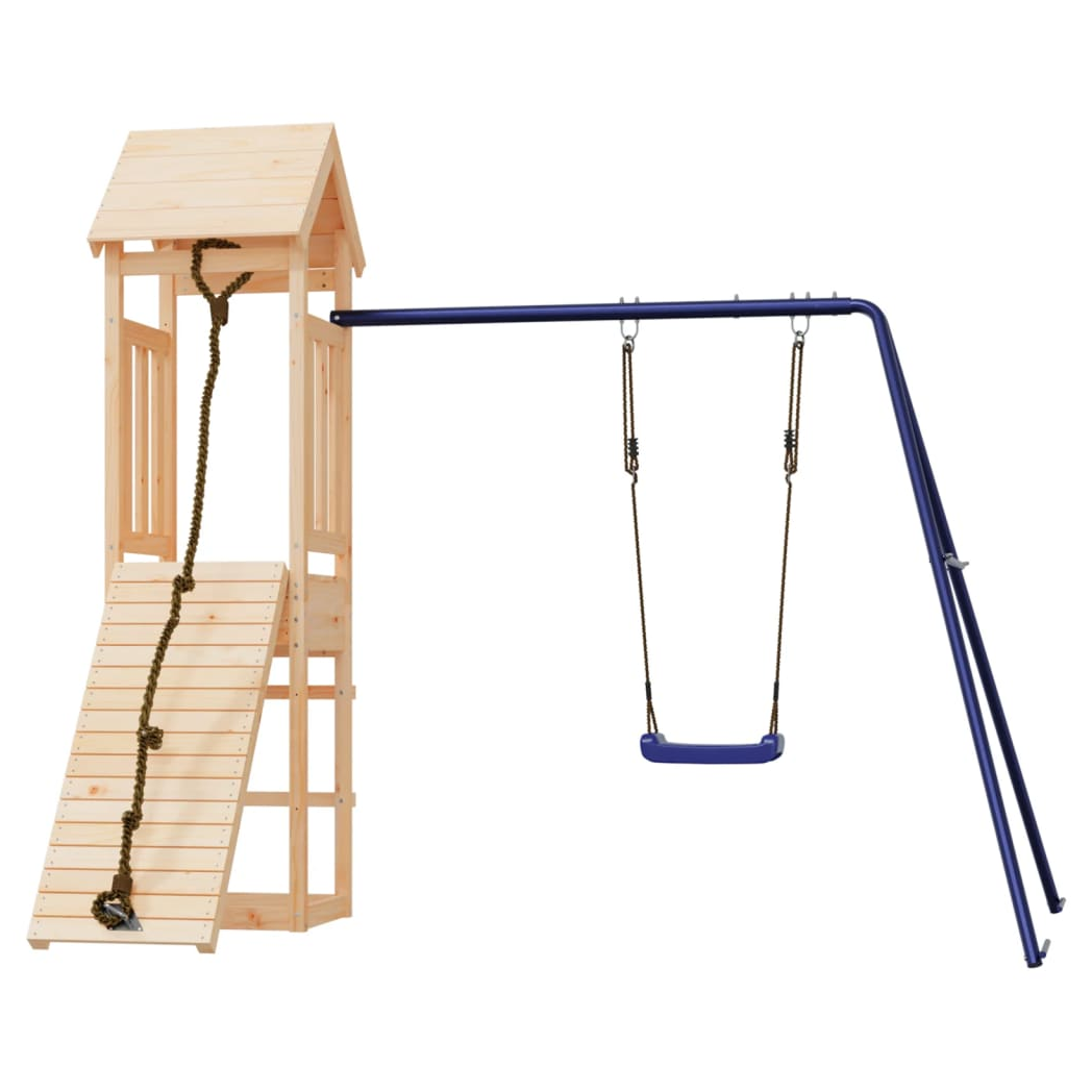 Playhouse with Climbing Wall Swing Solid Wood Pine