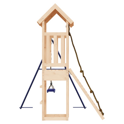 Playhouse with Climbing Wall Swing Solid Wood Pine