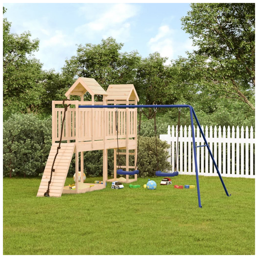 Playhouse with Climbing Wall Swings Solid Wood Pine