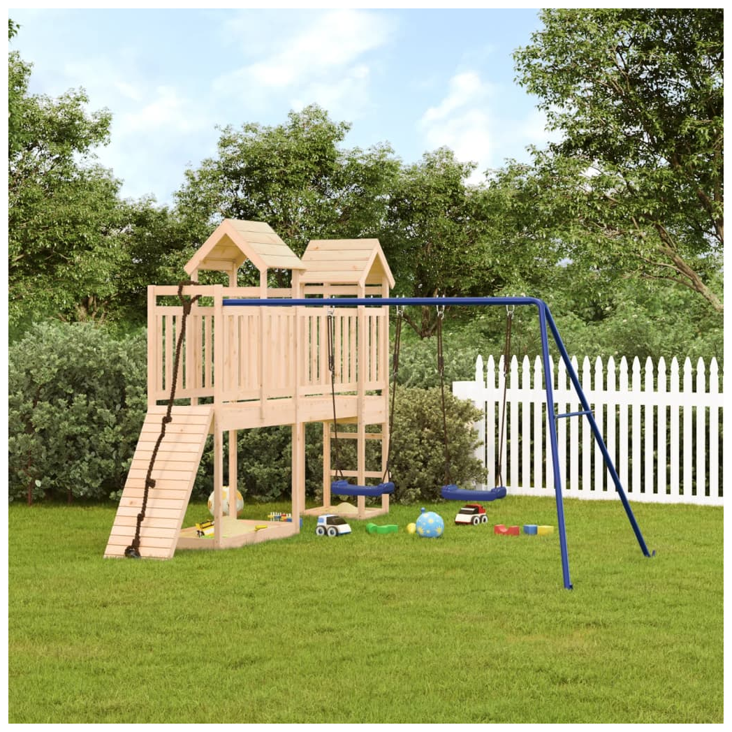 Playhouse with Climbing Wall Swings Solid Wood Pine
