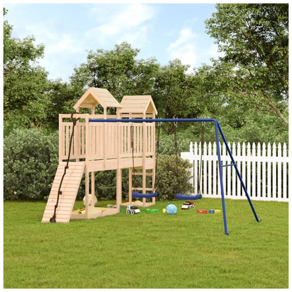 Playhouse with Climbing Wall Swings Solid Wood Pine