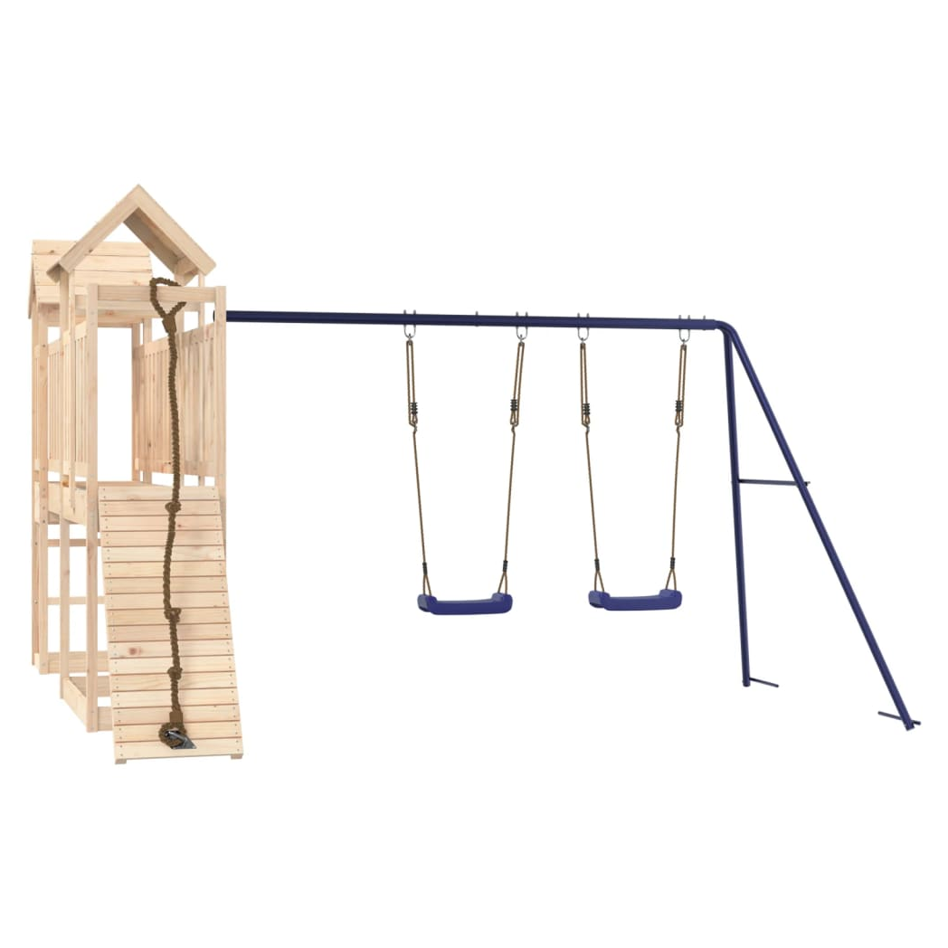 Playhouse with Climbing Wall Swings Solid Wood Pine