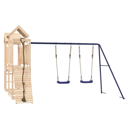 Playhouse with Climbing Wall Swings Solid Wood Pine
