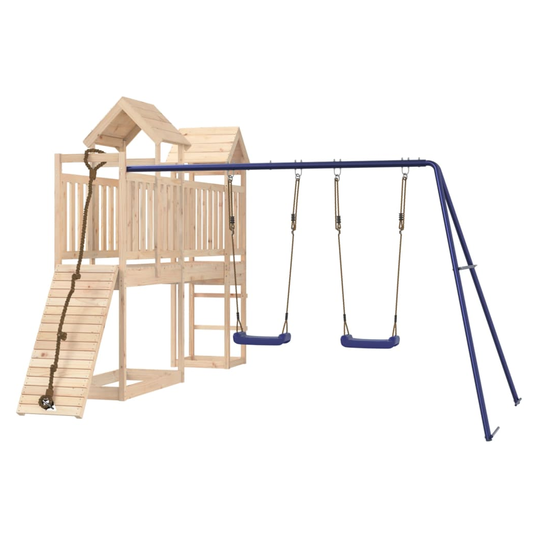 Playhouse with Climbing Wall Swings Solid Wood Pine