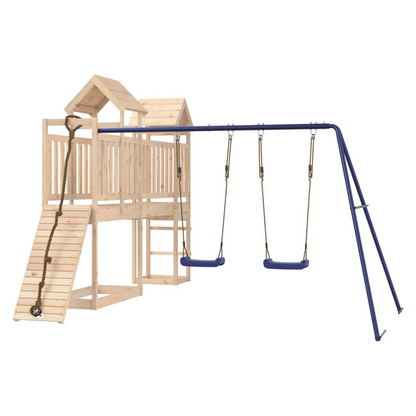 Playhouse with Climbing Wall Swings Solid Wood Pine