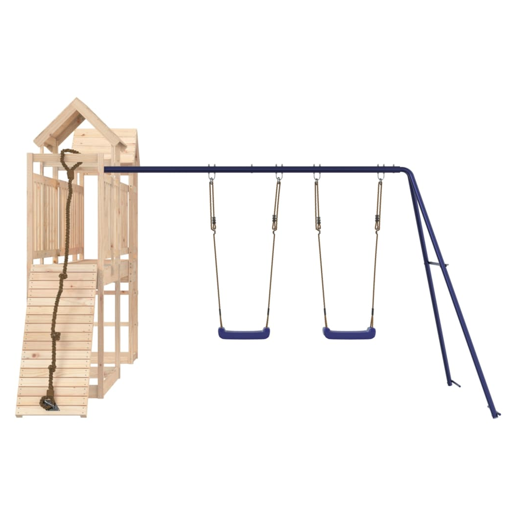Playhouse with Climbing Wall Swings Solid Wood Pine