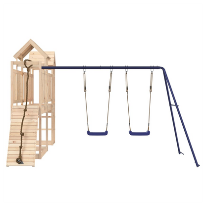 Playhouse with Climbing Wall Swings Solid Wood Pine