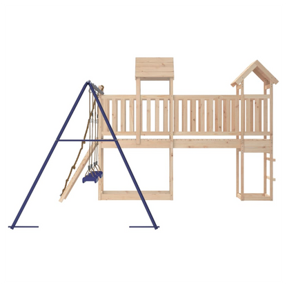 Playhouse with Climbing Wall Swings Solid Wood Pine