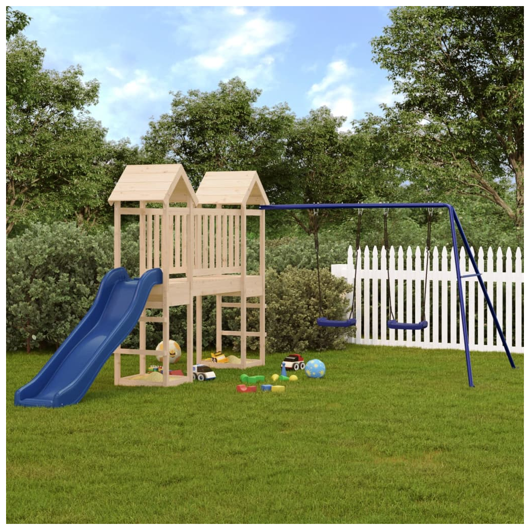 Playhouse with Slide Swings Solid Wood Pine