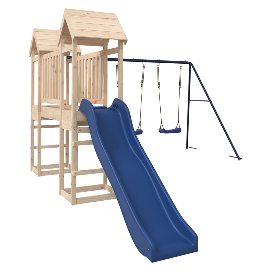 Playhouse with Slide Swings Solid Wood Pine