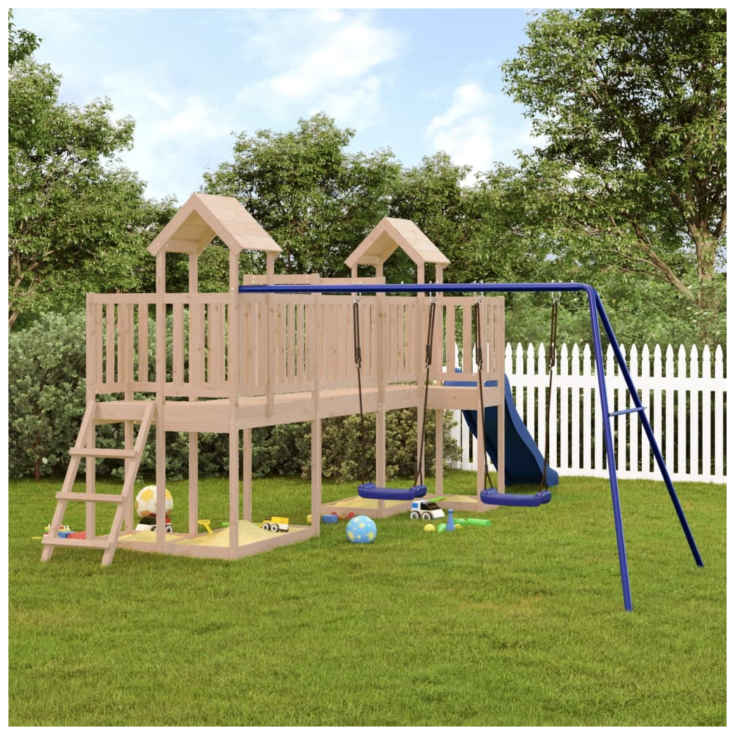 Playhouse with Slide Swings Solid Wood Pine