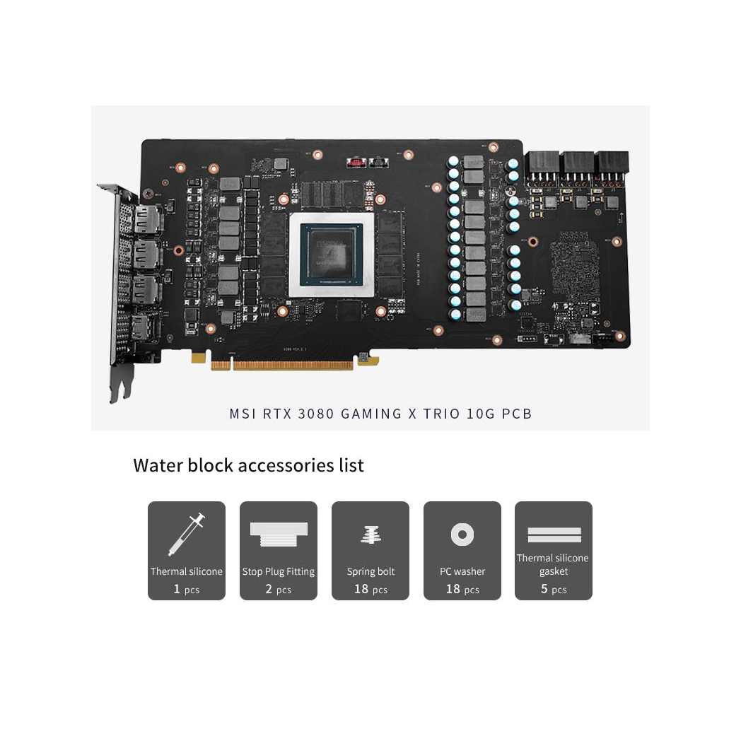 Barrow NVIDIA RTX 3080/3090, MSI TRIO Aurora aRGB Graphics Card Waterblock