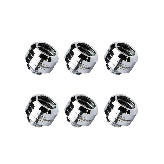Barrow G1/4 - 14mm OD Twin Seal Hard Tube Fitting (Smooth) - Shi Silver (6 Pack)